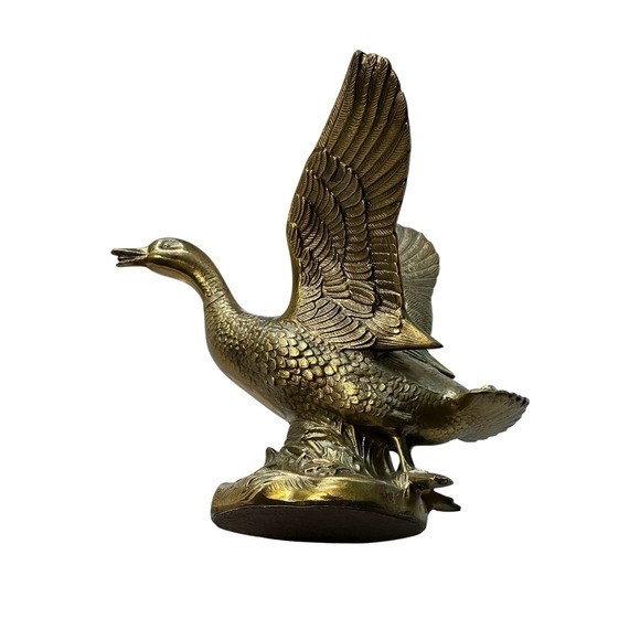 The Unbranded Brand Other - Vintage MCM Heavy Brass Duck Figurine Flying Bird Sculpture Home Decor